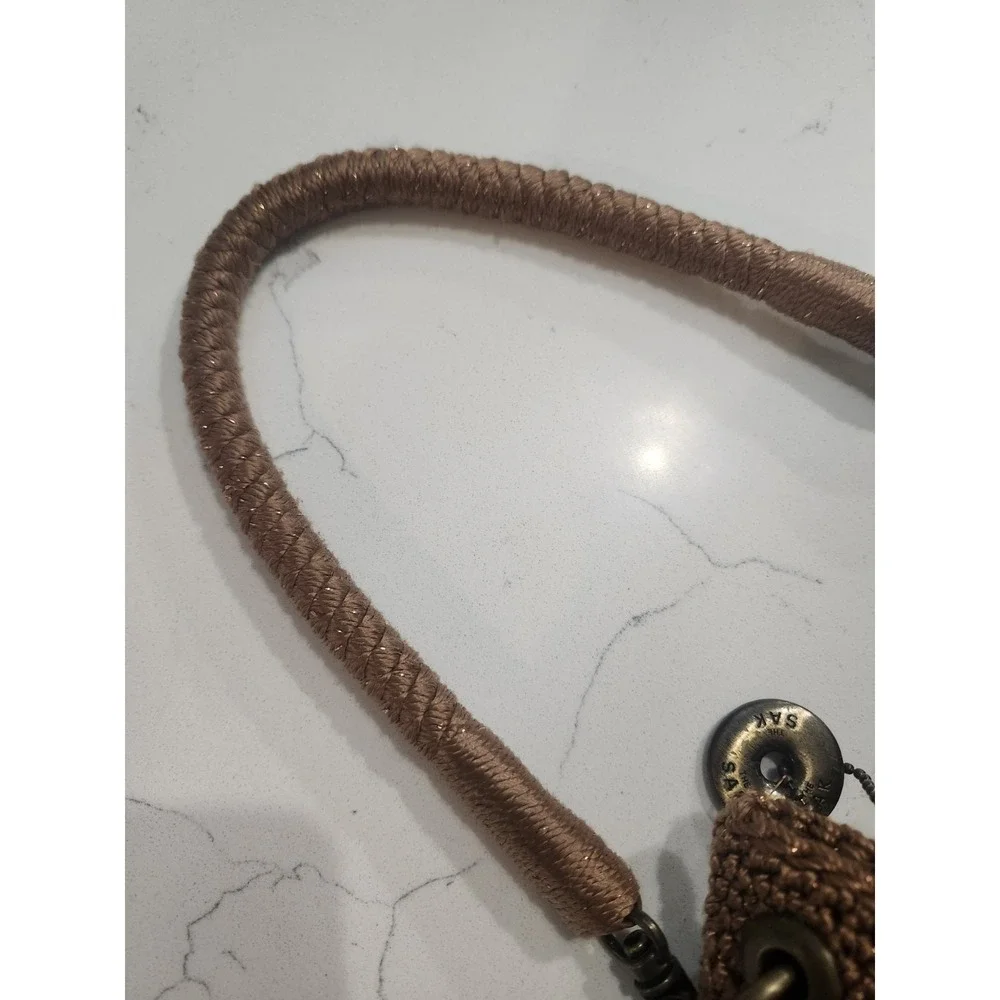 The Sak Crocheted Shoulder Bag CHESTNUT Brown With Gold Metallic Threads VTG EUC - Picture 6 of 10